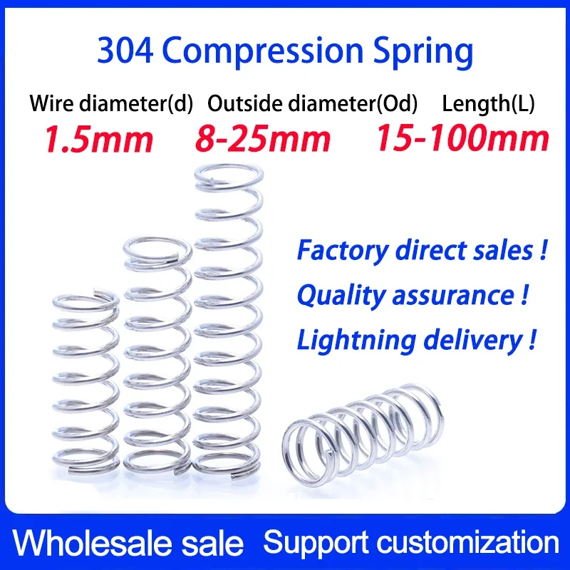 

304 Stainless Steel Compression Spring Wire Diameter 1.5mm Y-Type Pressure Spring SUS Compressed Spring 10PCS