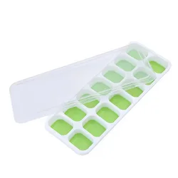 Silicone Ice Cube Tray with Removable Lid - 14 Cube Capacity (Green)