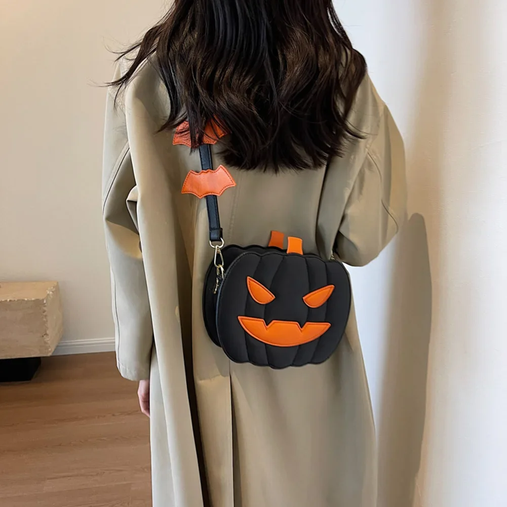 Pumpkin Crossbody Bag for Women Pumpkin Shoulder Bag Female Halloween PU Leather Demon Messenger Halloween Shopper