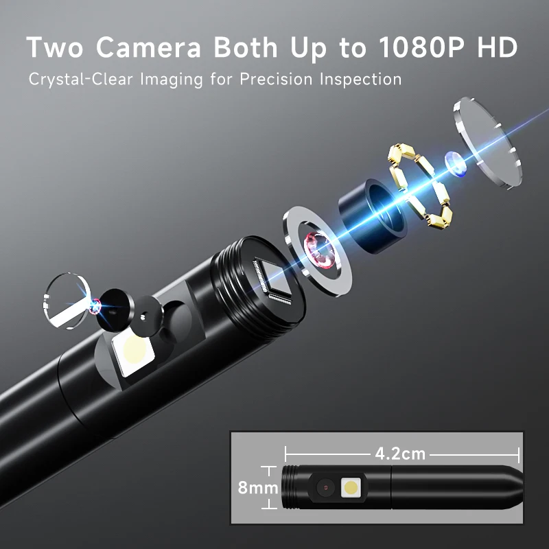 1-100m 4.3'' IPS Industrial Borescope 1080P Singe Dual 8mm Lens IP67 Rigid Cable Split Design Screen Endoscope Inspection Camera 4