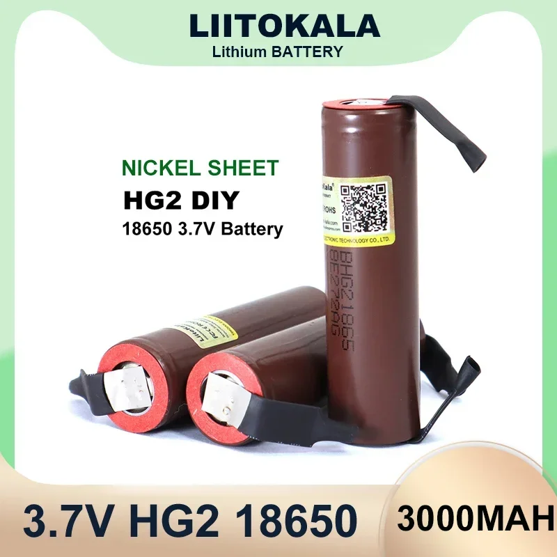 Liitokala-Bateria HG2 18650 3000mAh + własnoręczne niklowanie, 3,6 V, rozładowywanie 20 A, nowość