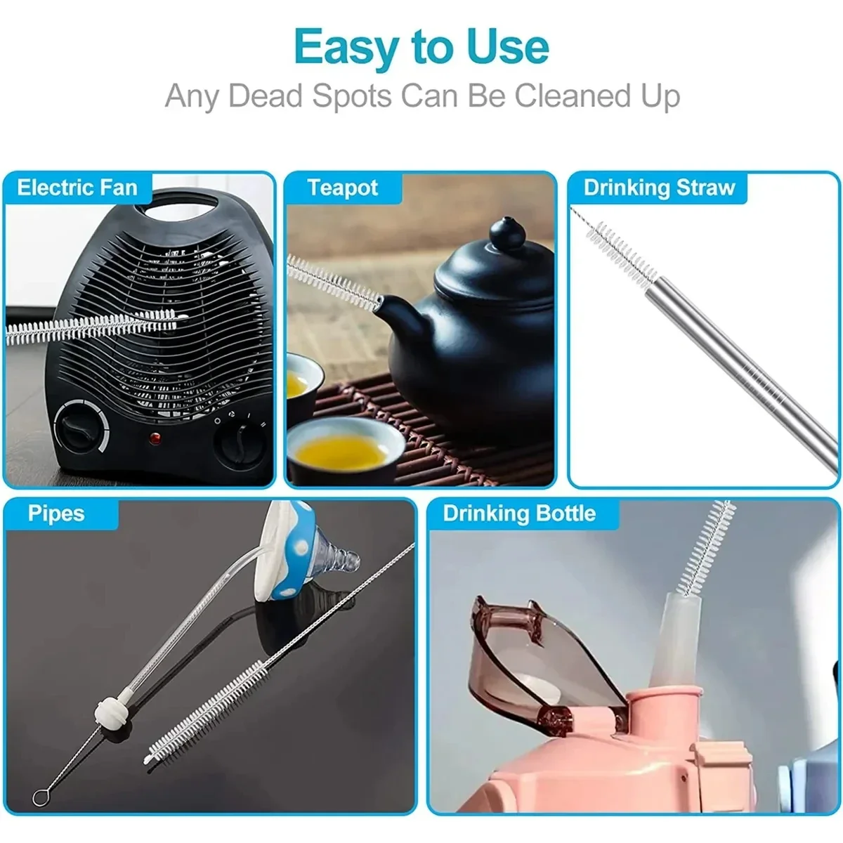 100/1pcs Drinking Straw Cleaning Brush Kit Stainless Steel Long Handle Cleaner Brushes for Baby Cup Bottles Straws Clean Tools 6