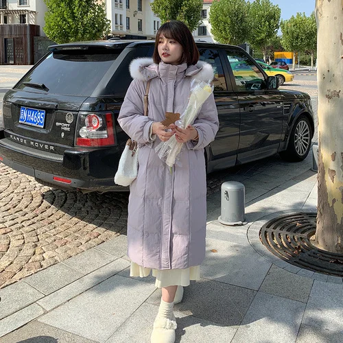 

Women's Jacket Winter 2023 Fox Fur Collar Hooded Oversized White Duck Down Coat Female Chaquetas Para Mujer Gxy1153