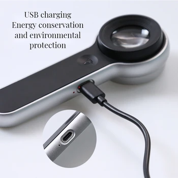 휴대용 광학 유리 루페, 10 배 확대경, 6 램프 포함, 문화 유물 식별 루파