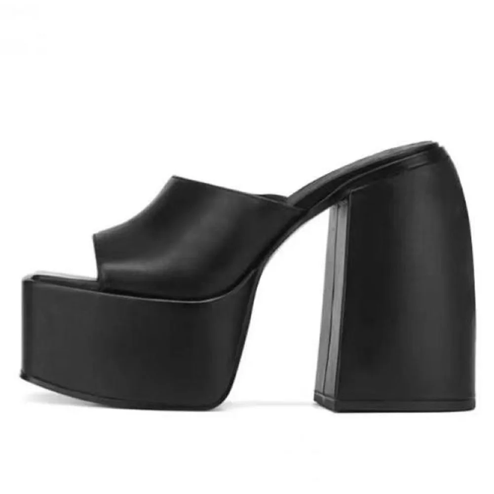 GIGIFOX Brand New Big Size 43 Summer White Chunky Heeled Mules High Heels Sexy Party Platform Heel Sandals Shoes For Women 2022 