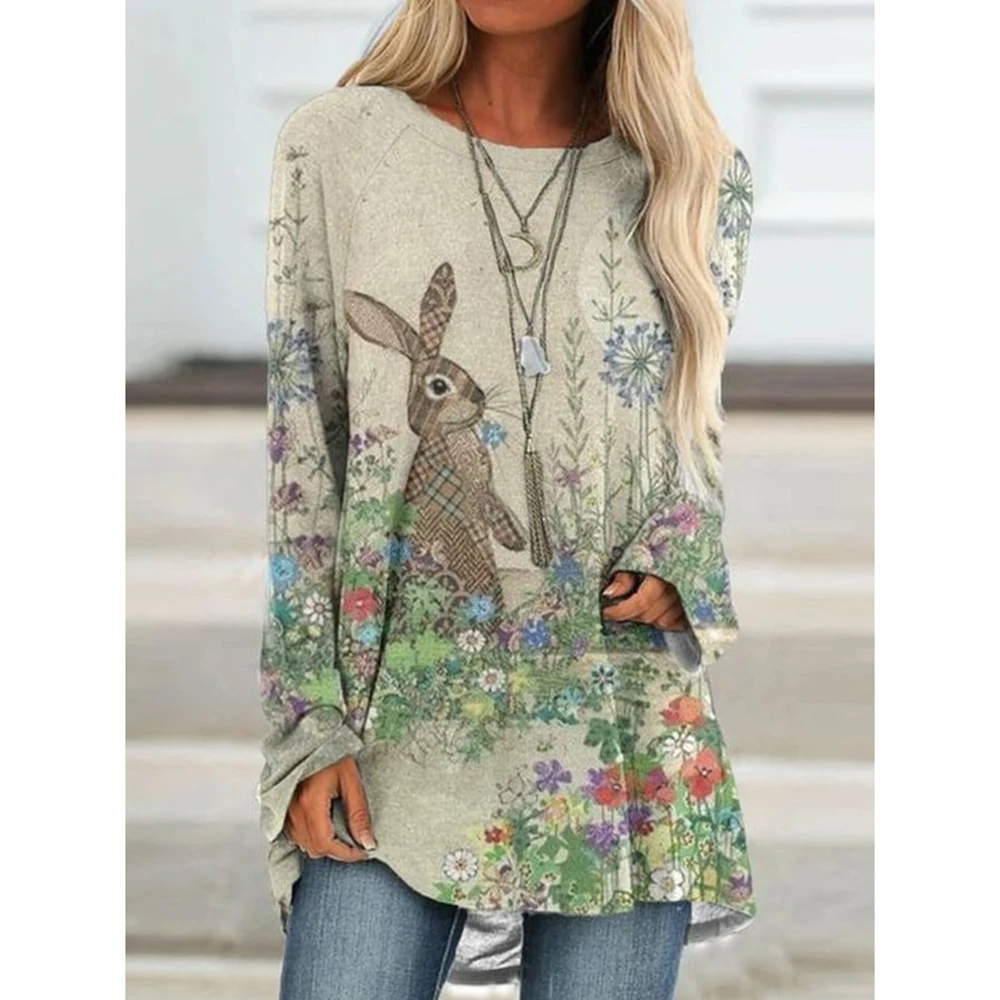 

Women'S Long Sleeve T-Shirt Animal Print Top Loose Fashion Clothing Street Fashion Women'S Clothing Fall Trend Women'S T-Shirt