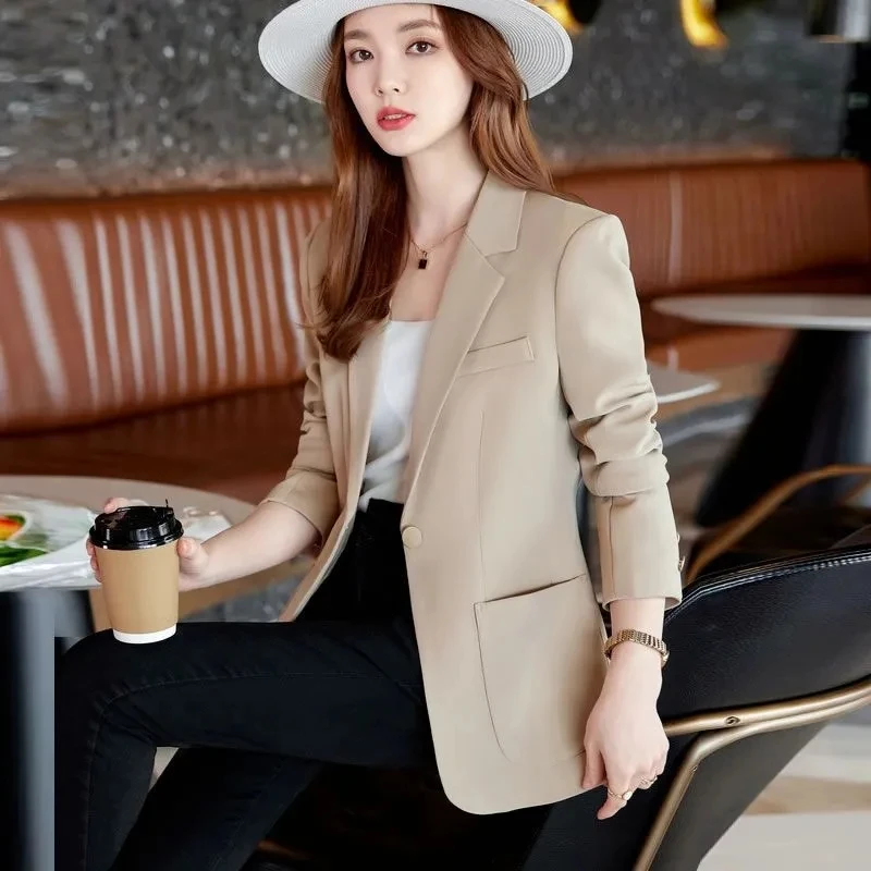 여성용 긴팔 블레이저 재킷, 한국 싱글 단추, 슬림 오피스 세트 재킷 코트, 여성용 블레이저 아웃웨어, 2024 가을 신상 패션