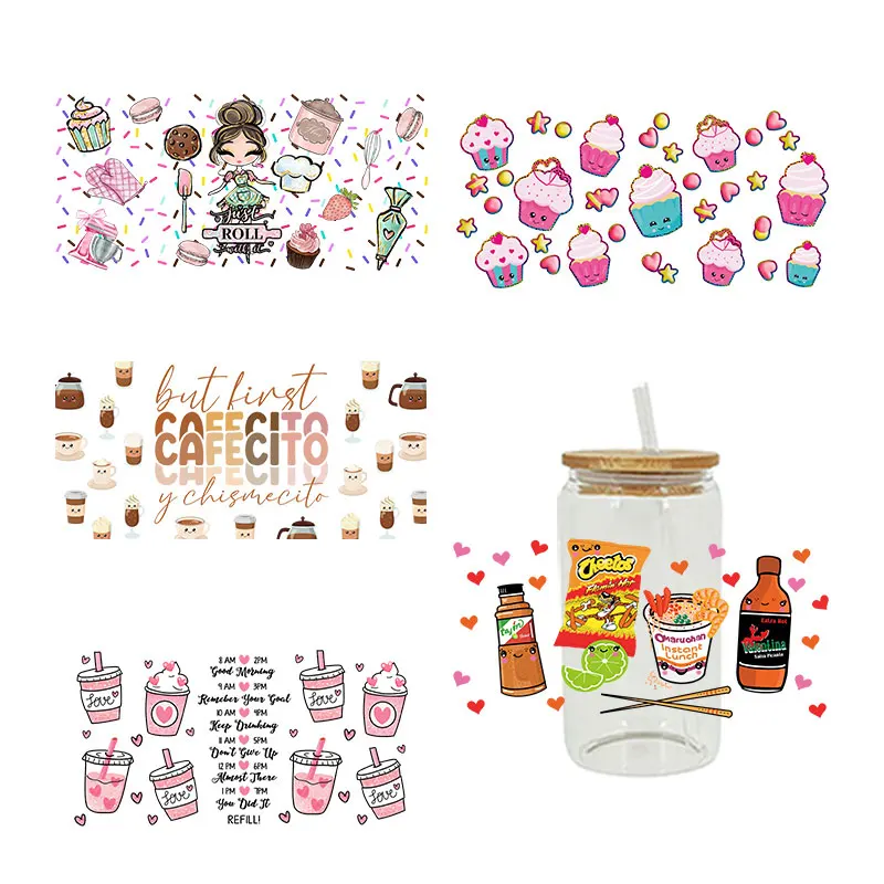 Dtf transfer sticker UV DTF transfer sticker christmas cake drink for 16oz Libbey glasses wraps bottles cup can DIY waterproof decals