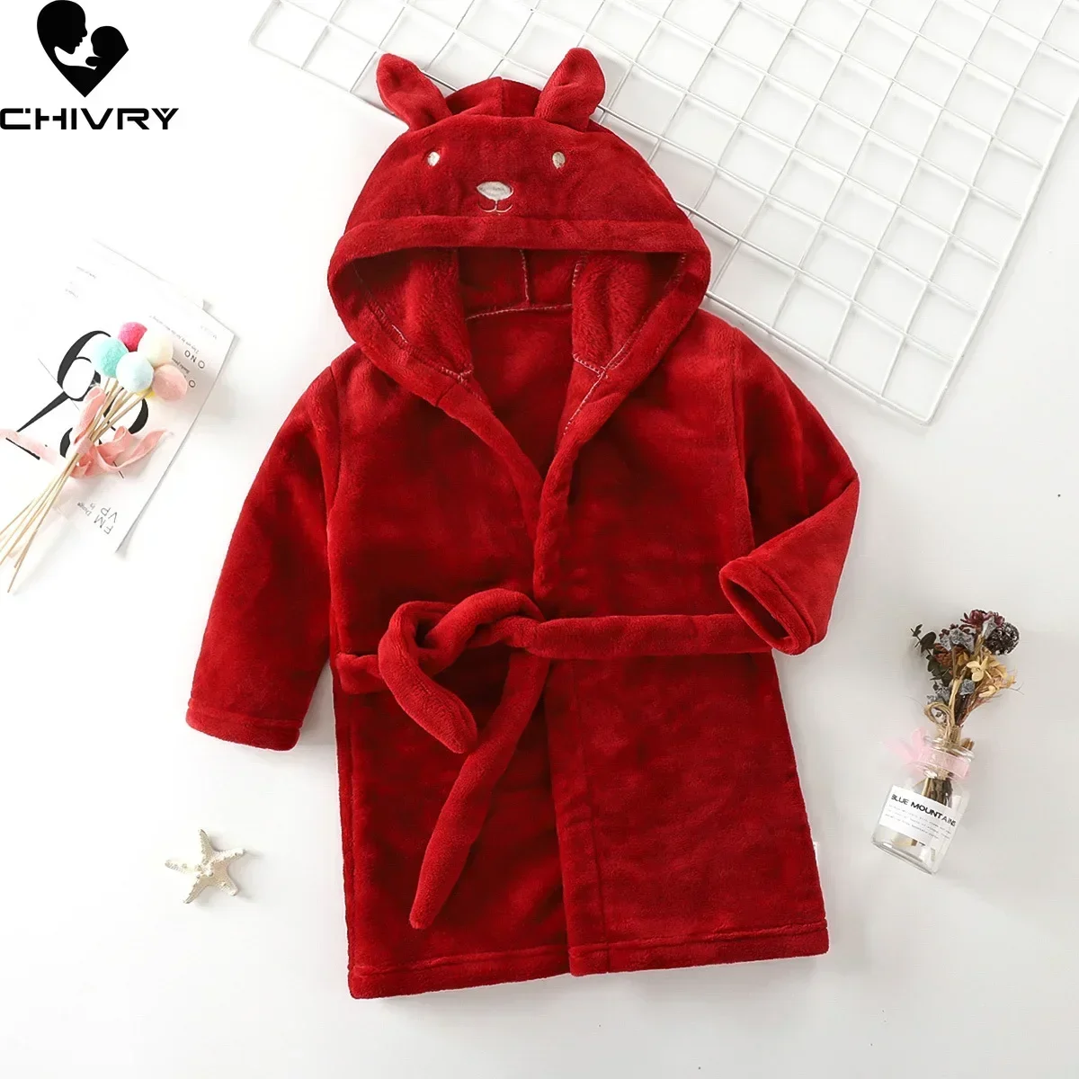 Kids Pajamas Set Flannel Pajamas Child Bathrobe Kids Robe Baby Hooded Towel Autumn Winter Kids Hooded Bathrobe Baby Bath Robes Baby Boys Girls Cartoon Rabbit Flannel Pajamas Long Sleeve Towel Robe