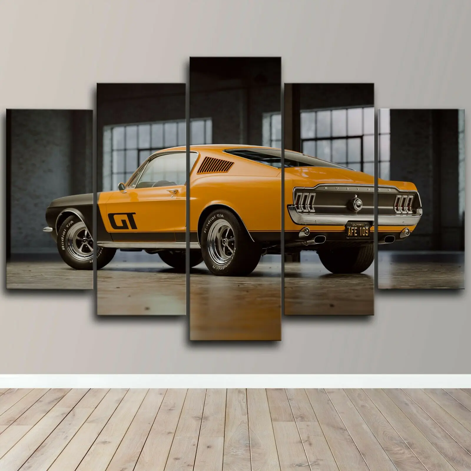 

Ford Mustang GT Classic Yellow Side Car Canvas 5 Pcs Decorative Wall Art Posters Pictures Paintings for Living Room Home Decor