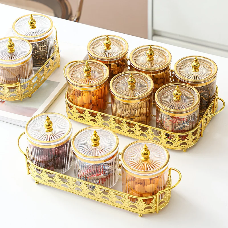 Transparent Striped Kitchen Seasoning Jar Grain Storage Container Gold-plated Sugar Jar Household Seasoning Box Salt Bottle
