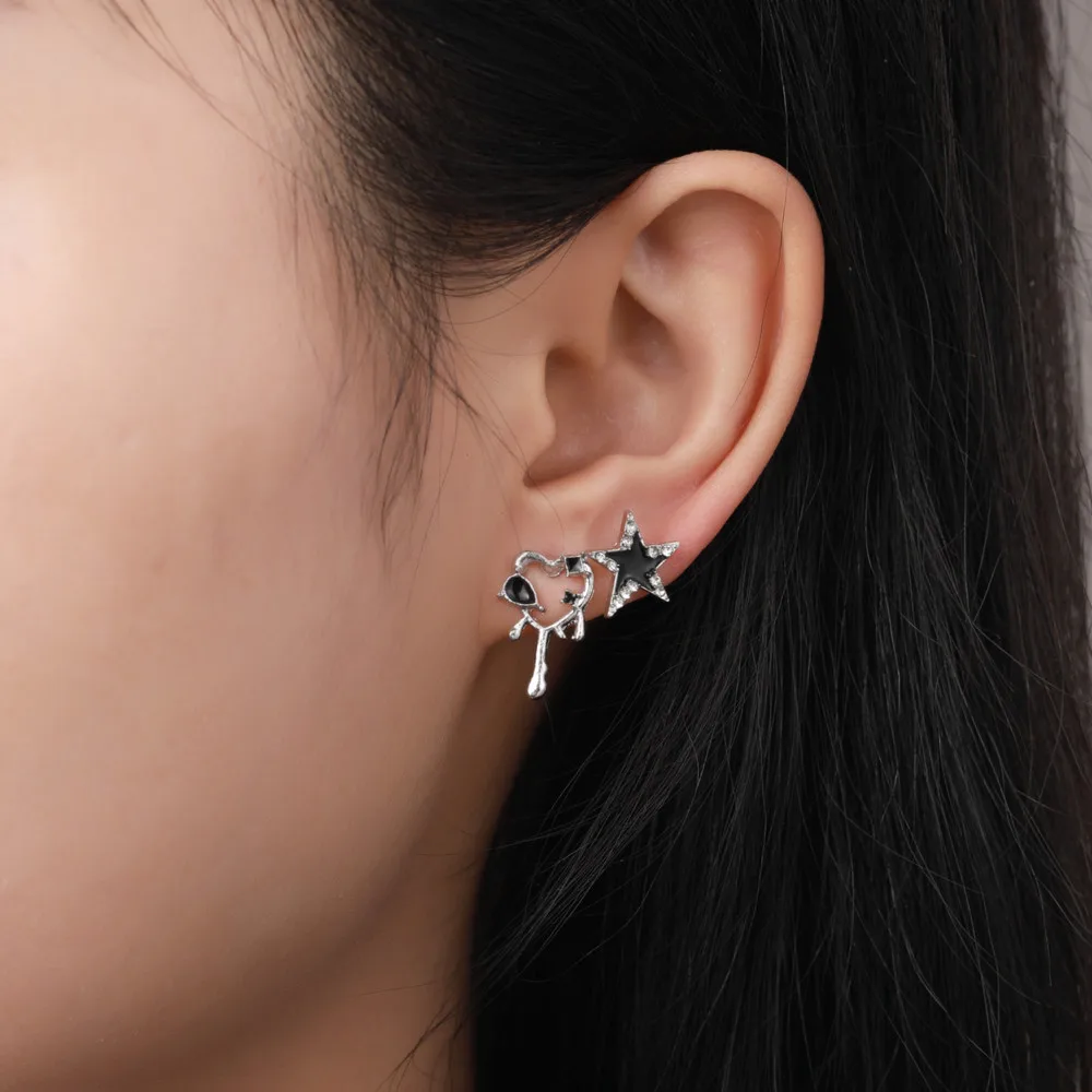 Goth Black Butterfly Crystal Star Earring Set For Women Girl Vintage Aesthetic Heart Stud Earring Trendy Y2K Jewelry Accessories - Image 5