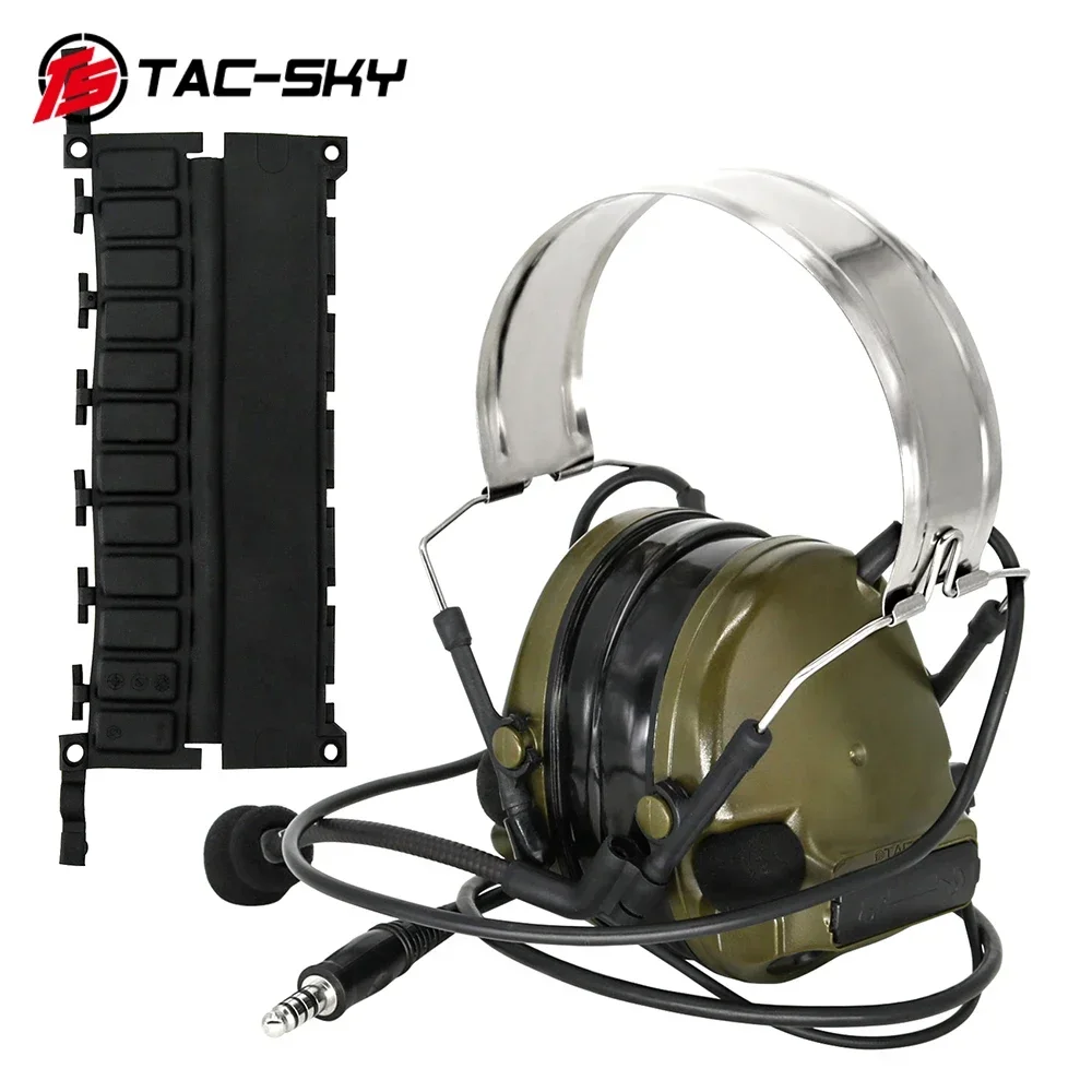 TAC-SKY COMAC III 청력 보호 사운드 증폭 전술 헤드폰, U94 PTT 및 ARC 헬멧 마운트 어댑터 포함