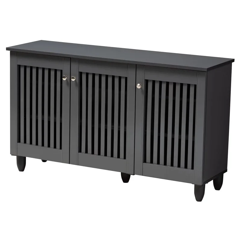 

Fernanda Modern and Contemporary Dark Gray 3-Door Wooden Entryway Shoe Storage Wide Cabinet