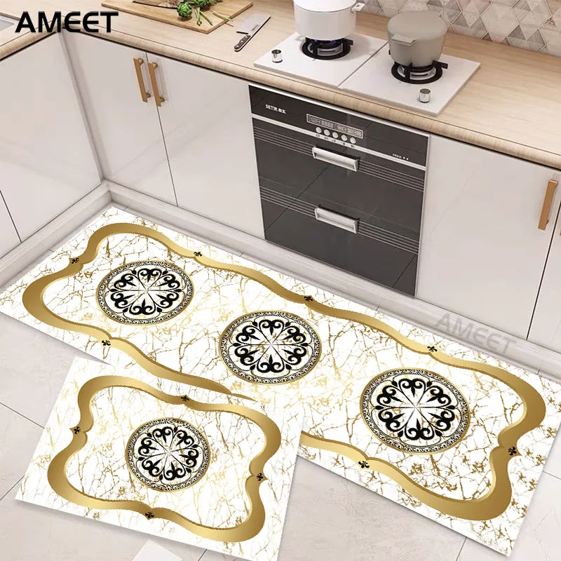 

Luxury Gold Marble Kitchen Mat Bedroom Bedside Long Rug Modern Living Room Carpet Hallway Floor Entrance Mat House Decoration