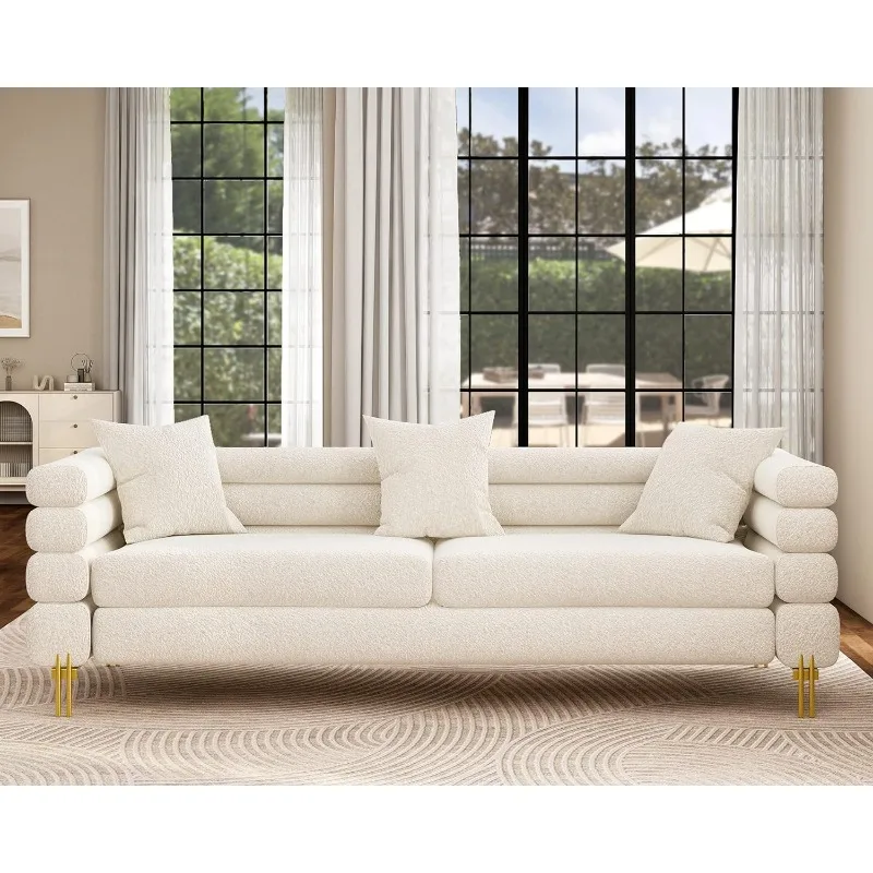 

Sofa, Bouclé Sofa Couch, 3 Seater Sofa York Sofa Living Room- 85in Wide Oversized Sofa, White Comfy