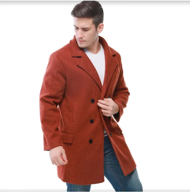 Winter men's medium long windbreaker double breasted European and American style thickened warm lapel wool windbreaker size 3XL