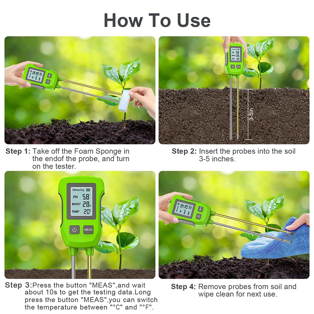 3 in 1 Soil Acidity Temperature Moisture Tester