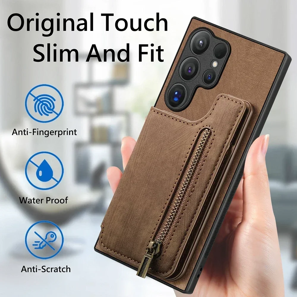 Magnetic Zipper Leather Wallet Phone Case - Premium Protective Cover with Card Slots and Kickstand