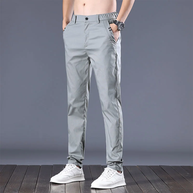 Spring Summer New Slim Fit Thin Casual Straight Suit Pants Men Solid Button Zipper Pockets Daily Korean Versatile Full Trousers