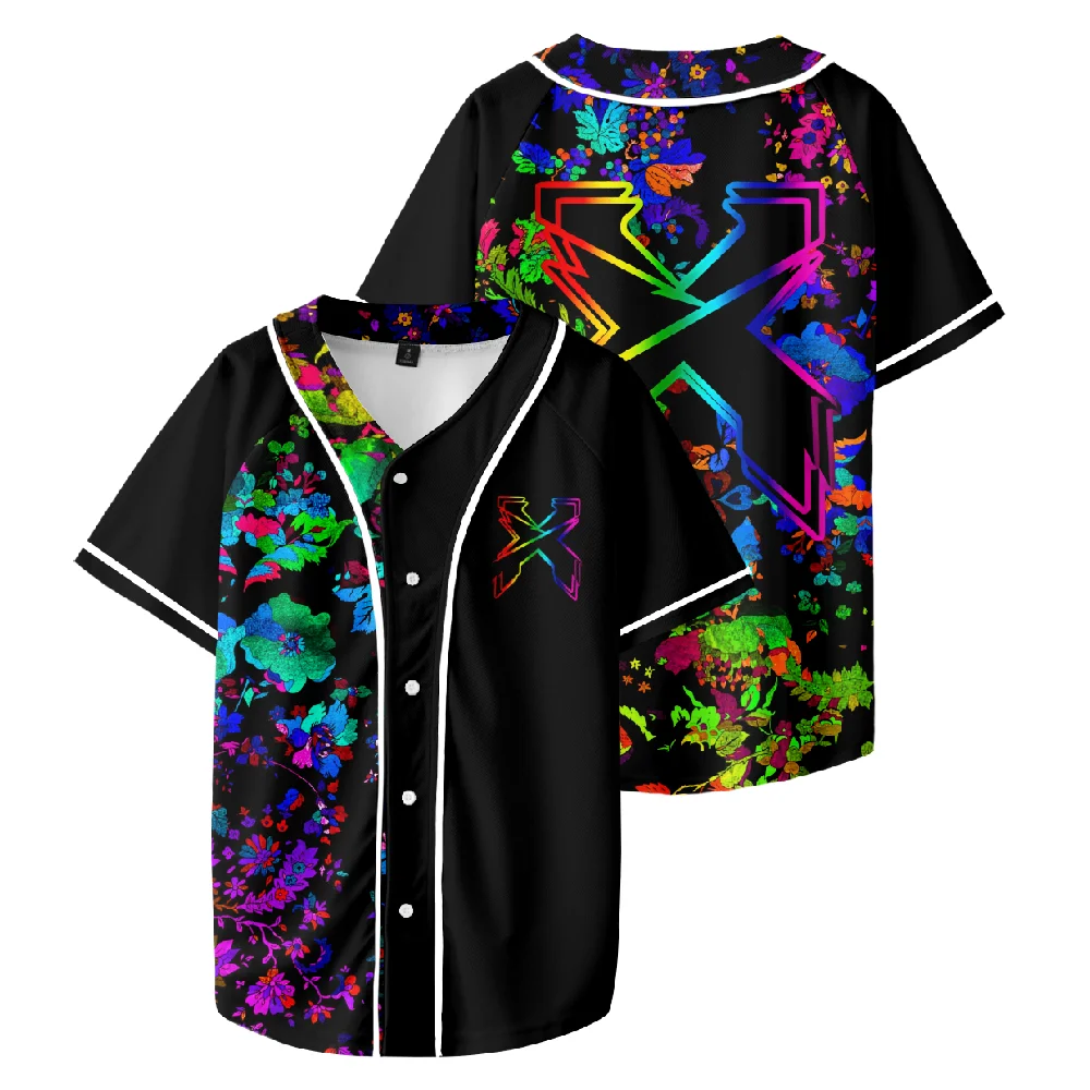thumbnail image 1 of Camiseta de béisbol con estampado floral psicodélico de Excision, merchandising de Harajuku, uniforme de béisbol con botones finos, camiseta de béisbol para fanáticos de EDC EDM, 1 of 4