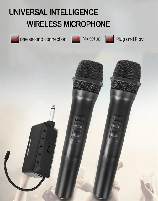 Universal Micrófono Inalámbrico Profesional Karaoke Kit 2pcs Negro