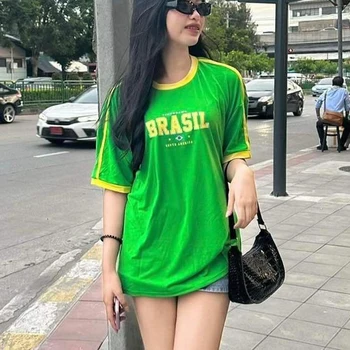 Estate donna brasile lettera stampa t-shirt Y2k vestiti Crop top moda Harajuku estetica manica corta 2023 Baby Tee Streetwear 1