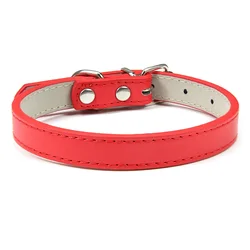 Adjustable Soft Leather Dog and Cat Collar - Durable Pet Neck Strap - XL (Red)