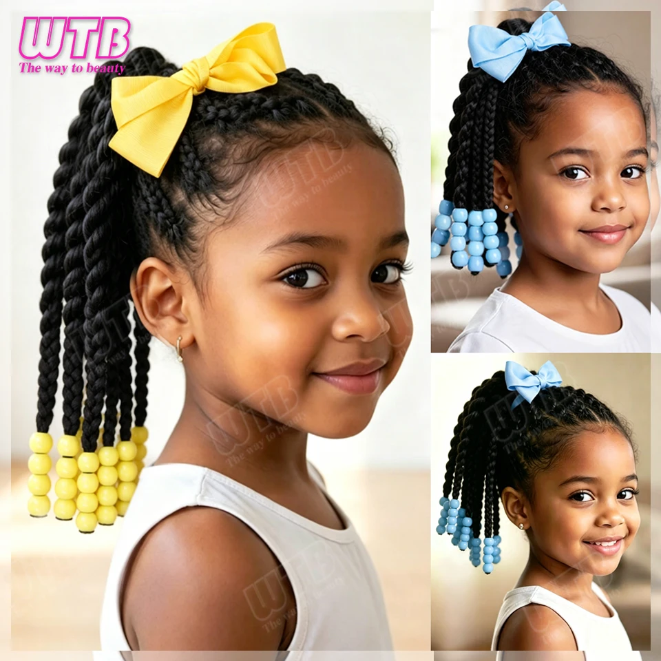 WTB Bow-adorned Braided Synthetic Wig Elastic Band Style Children's Ponytail Wig Short Ponytail Wig Suitable for Everyday Wear 5