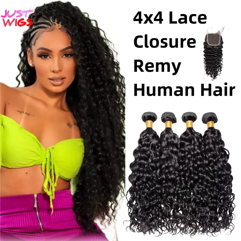 

Fukumoto 7A Deep Wave Bundles with Closure 4x4 Lace Frontal Wigs Brazilian Human Hair Natural Color Pre Plucked Lace Human Hair