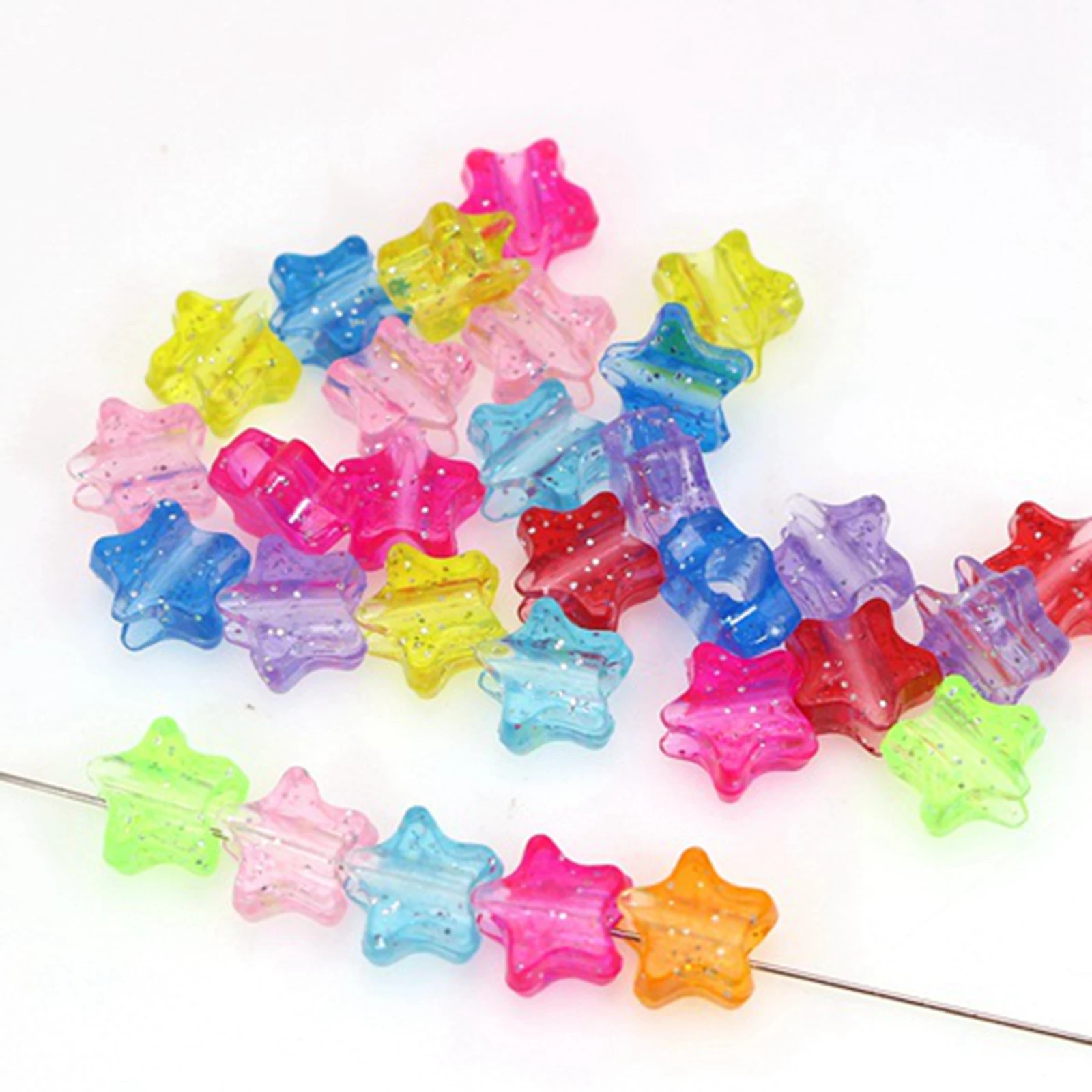 200 gemischte transparente glitzernde Stern-Pony-Perlen, 10 mm großes Loch, 4 mm Kinder-Craft-Kandi-Armband