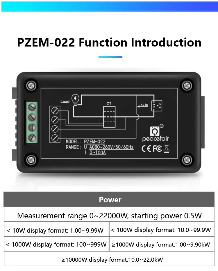 PZEM-022 English Ver. AC Digital Multi-Functional Power Monitor LCD Display AC 8