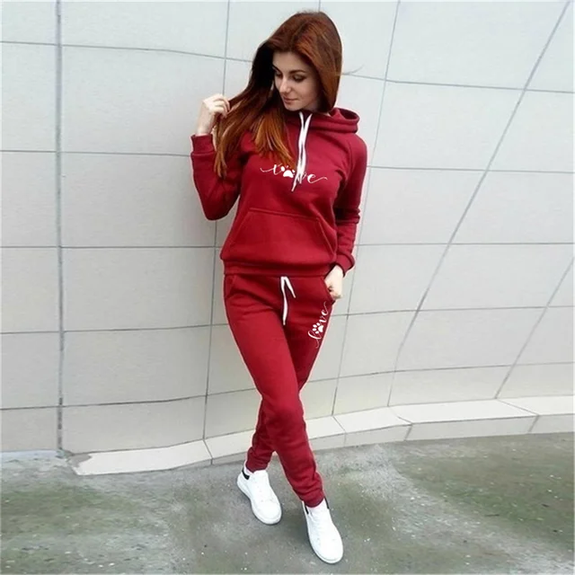 New Tide Hooded Two Piece Long Sleeve Sweatshirt Women Pullover Tops Outdoor Casual Women's Suit_voghion.com