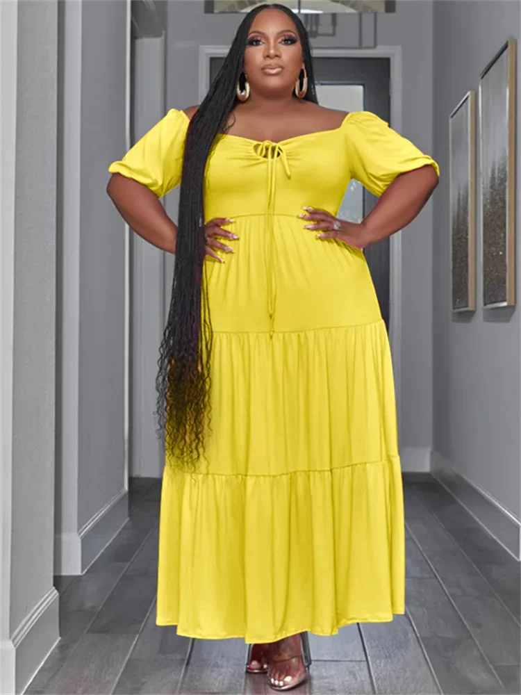 Wmstar Plus Size Dresses for Women Solid Summer Elegant Fashion New Birthday Outfits Party Maxi Dress Wholesale Dropshipping