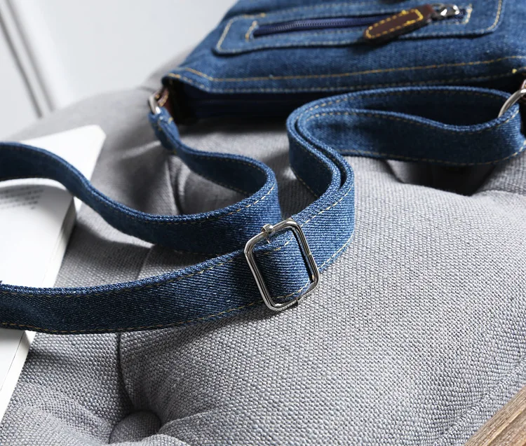 Hot Denim Shoulder Bag Men Women Solid Color Messenger Bag Casual Fashion Crossbody Bag Retro Male Zipper Diagonal Straddle Bag