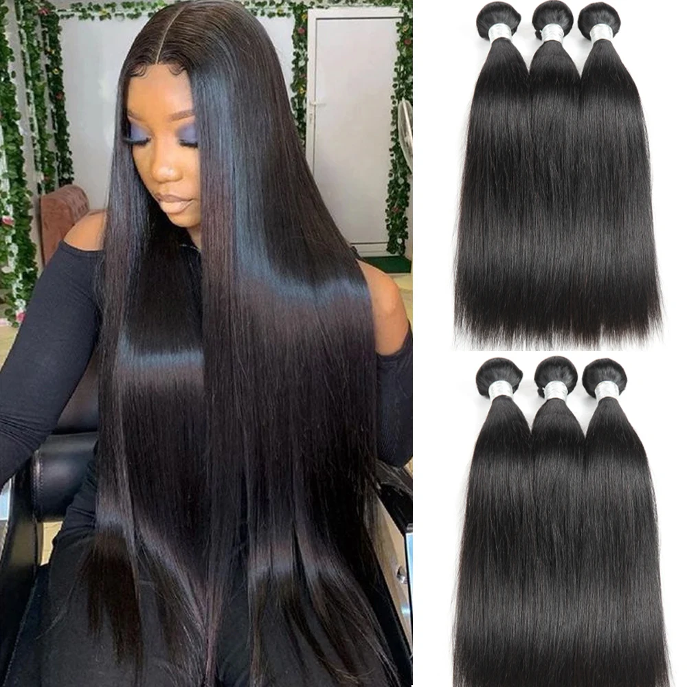Brazilian 28 30 Inch Bone Straight Bundles Raw Natural Human Hair Extensions 1/3 Pcs Bundles Double Weft Bulk Braiding Hair