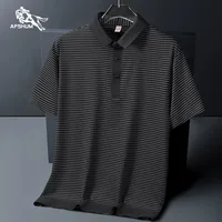 Polo homme d'été à revers, nouvelle collection, manches courtes, rayé, en soie glacée, style business décontracté, tailles M-6XL 7XL 8XL 1