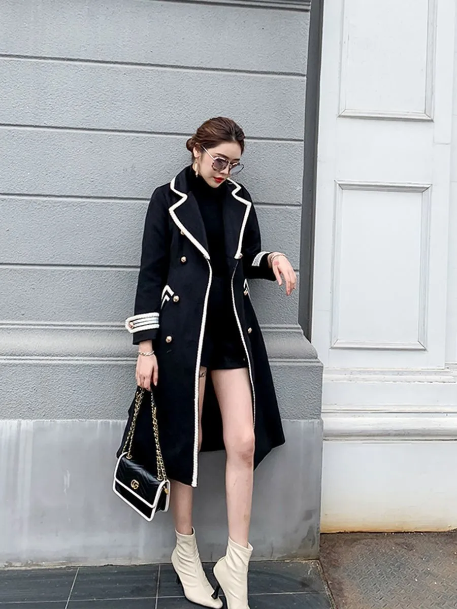 Korean Fashion Wool Coat Women Autumn Winter Thick Warm V