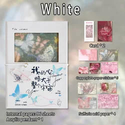 Artistic Translucent Cover Hardcover Notebook with Stickers - 96 Pages, A6, Thickened Quality (White)