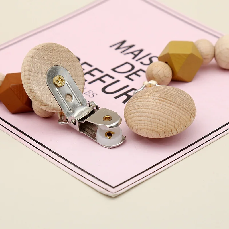 1Pc Crochet Bunny Baby Ciuccio Clip Chain Bpa Free Perline Di Legno Placare Soother Chain Clips Neonato Dummy Holder Clip Capezzolo