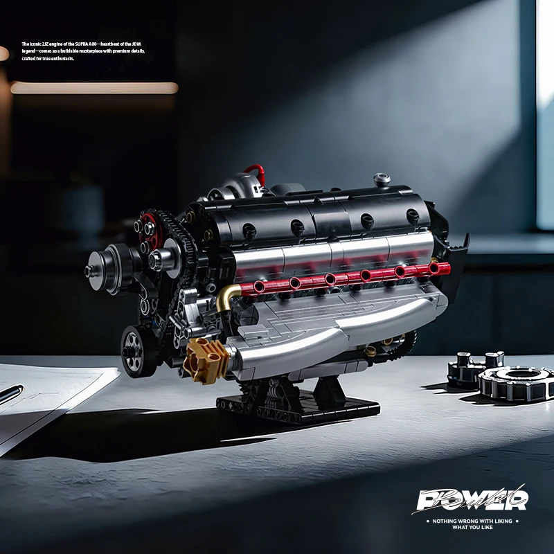 1022 штук JDM 2JZ Engine Building Blocks - DIY Assembly Model Kit, High Simulation Car Engine Blocks for Boys, Desktop Decorat