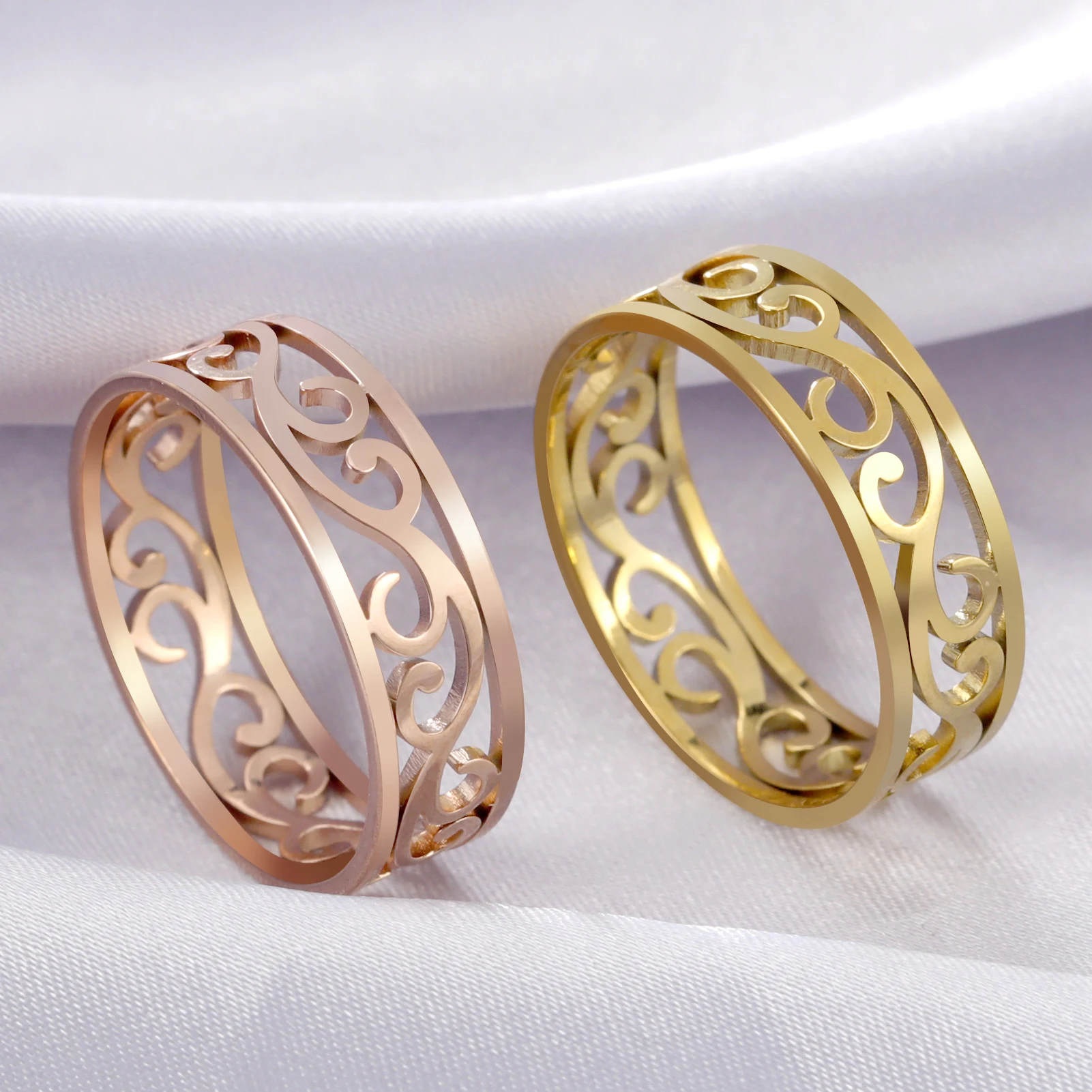 Cooltime filigrane Blumen ringe für Frauen Edelstahl romantische Paar Fingerringe Trend Geburtstag Schmuck Geschenk neu in