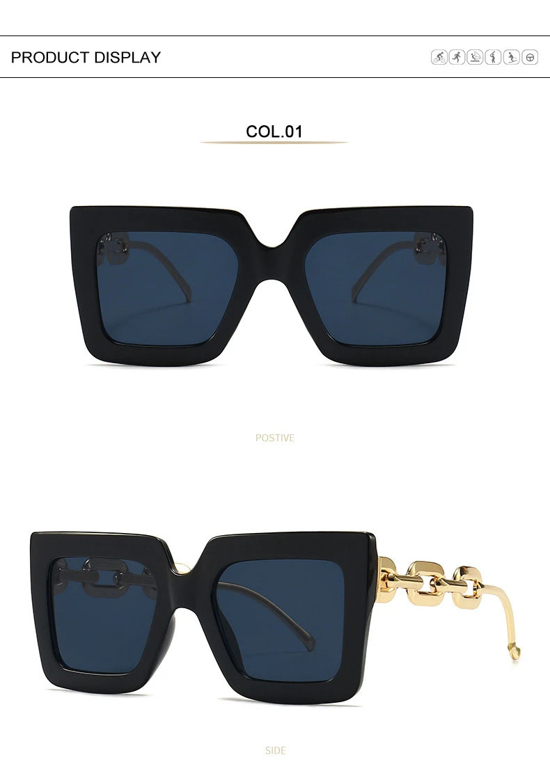 Emosnia Oversized Metal Chain Sunglasses 2022 Fashion Men Women Luxury Eyewear Square Retro Shades UV400 Vintage Sun Glasses round sunglasses women