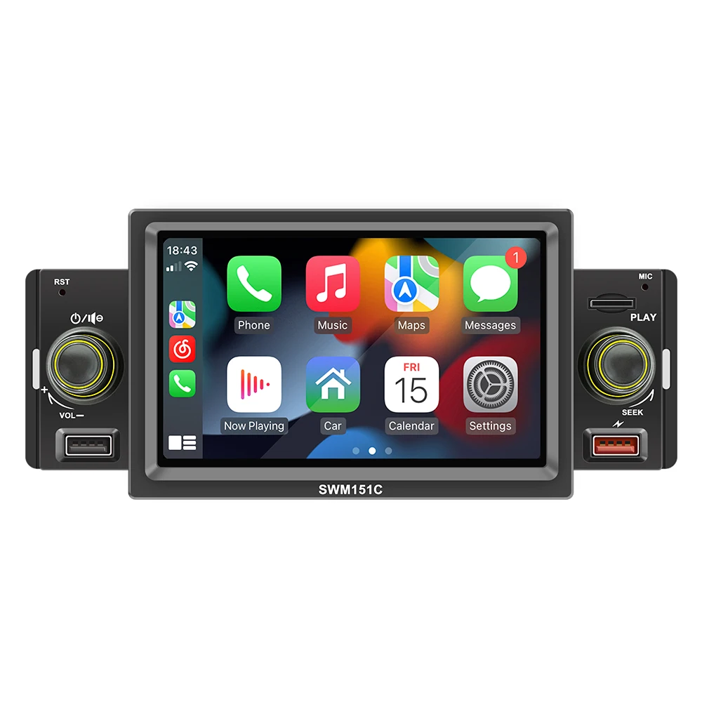 Car Stereo Car Stereo MP5 Player Single Din BT FM Radio Receiver with Carplay Android Auto Support Hands-Free Calling USB Charge
