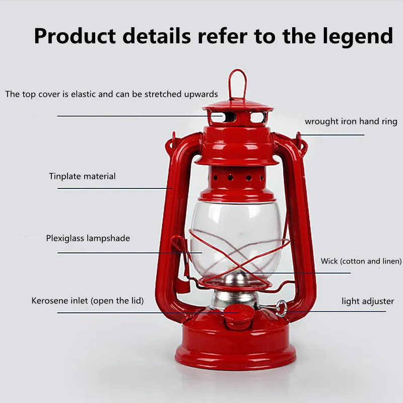 19cm Retro Outdoor Camping Lamp Oil Light Lantern Style Decor Multifunction Iron Camping Lamp Mediterranean Style Decor