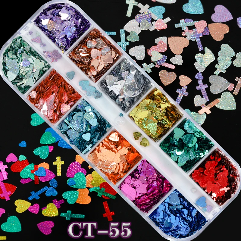 12 Colors Acrylic Nail Art Glitter Sequins Decals Set Fake Nails Tips Decoration Beauty Manicure Tools Mouse