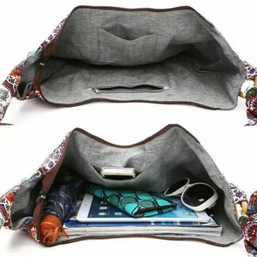 1 Pcs Women Shoulder Bag Crossbody Bags Bohemian Style Printed Linen Cotton Cloth Bag Adjustable Long Strap Fashion Lady Handbag