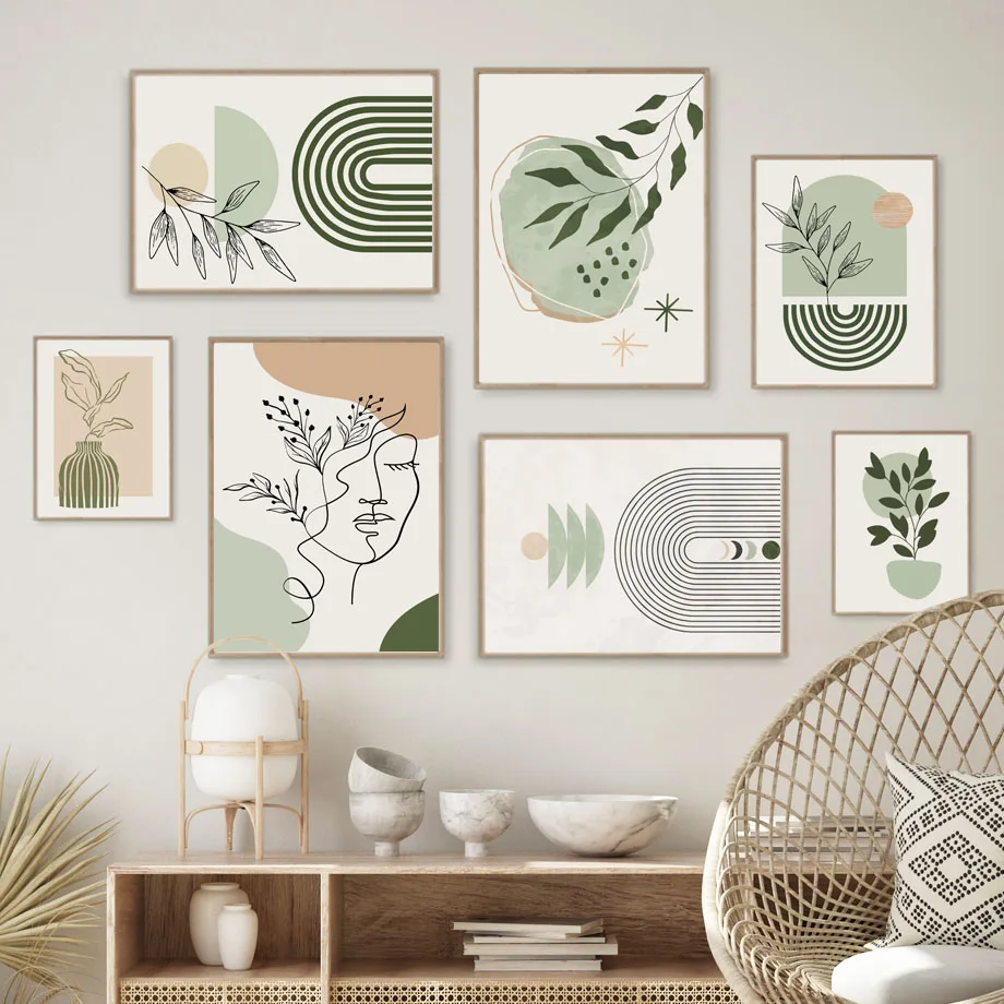 Boho Plants Abstract Geometric Wall Art Canvas Painting Nordic Posters And Prints Wall Pictures Living Room Decor