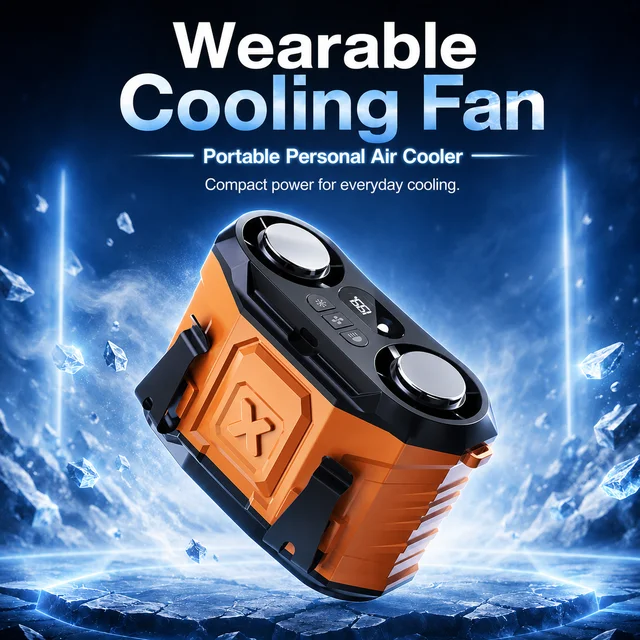 Ventilateur portable à double lame à suspendre à la taille, mini-refroidisseur rechargeable avec écran numérique pour le travail en extérieur 1