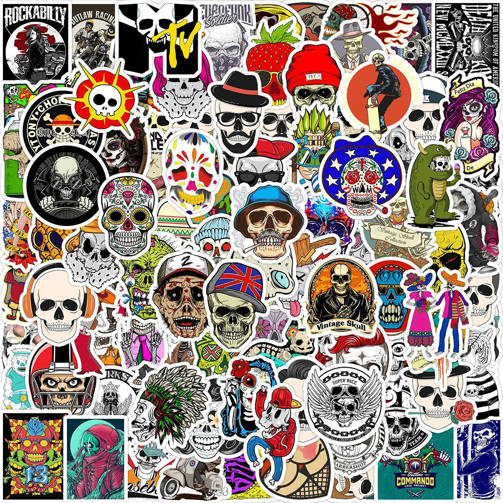 

10/30/50/100pcs Horror Rock Skull Graffiti Stickers Decals DIY Skateboard Suitcase Cool Cartoon Goth Sticker Halloween Kids Toy